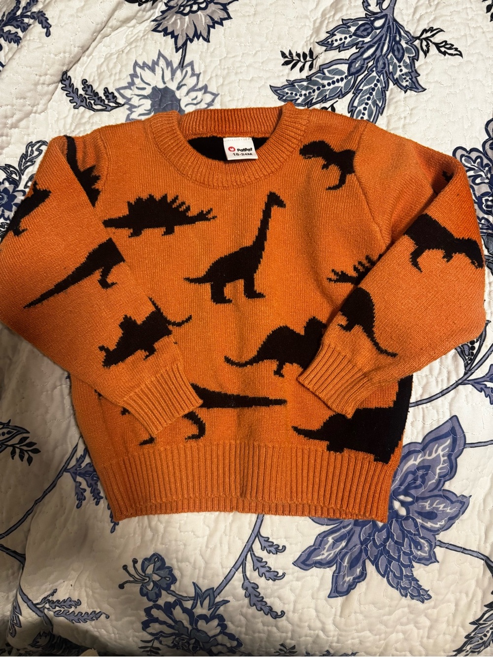 Kids Orange Dinosaur Knit Sweater - 18-24months